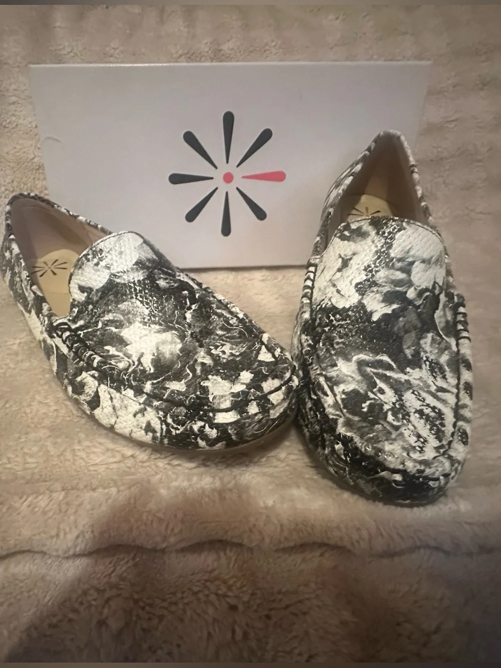 Isaac Mizrahi Black and White Marble Slip-On Loafers